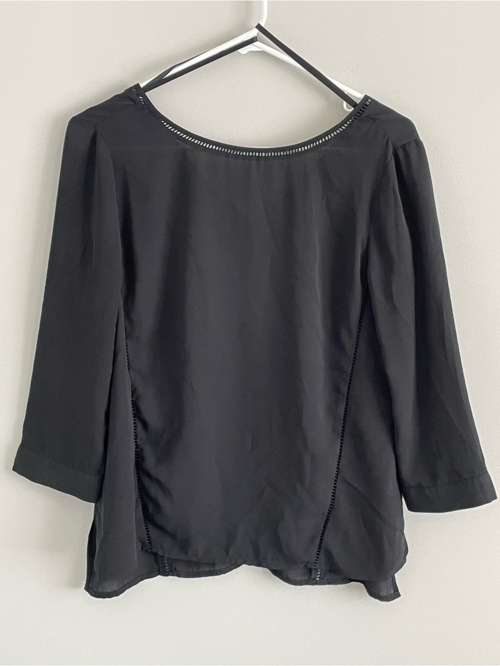 Banana Republic Black Scoop-Neck Blouse with Eyelet Trim